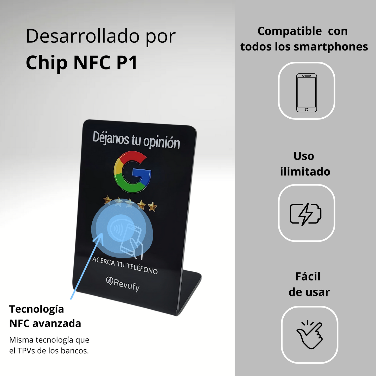 Stand acrílico con NFC para reseñas de Google